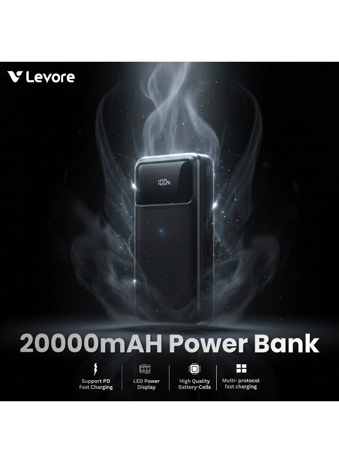 ليفور باور بانك ليفوري بسعة 20000 مللي أمبير، شحن سريع، مزود بـ 4 منافذ إخراج وشاشة عرض رقمية - Image 3